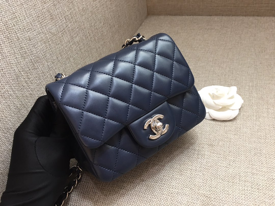 Mini Classic Flap Lambskin Bag A01115 Dark Blue/Silver